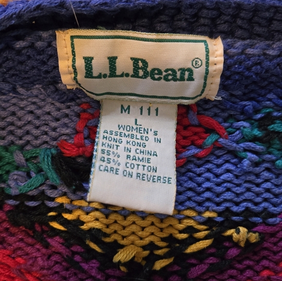 Vintage L.L. Bean Sweater Cardigan Colorful Button Up Geometric VTG - Picture 2 of 10